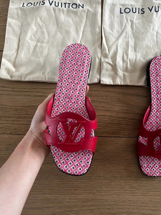 Louis Vuitton Shoes - Louis Vuitton Pink and Red Monogram Slide Sandals